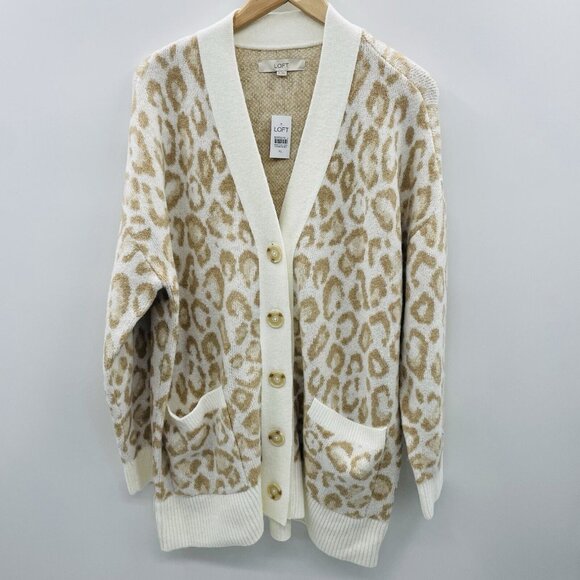 Ann Taylor LOFT Womens Size XL Leopard Print Boyfriend Cardigan Sweater $79 - Picture 3 of 8